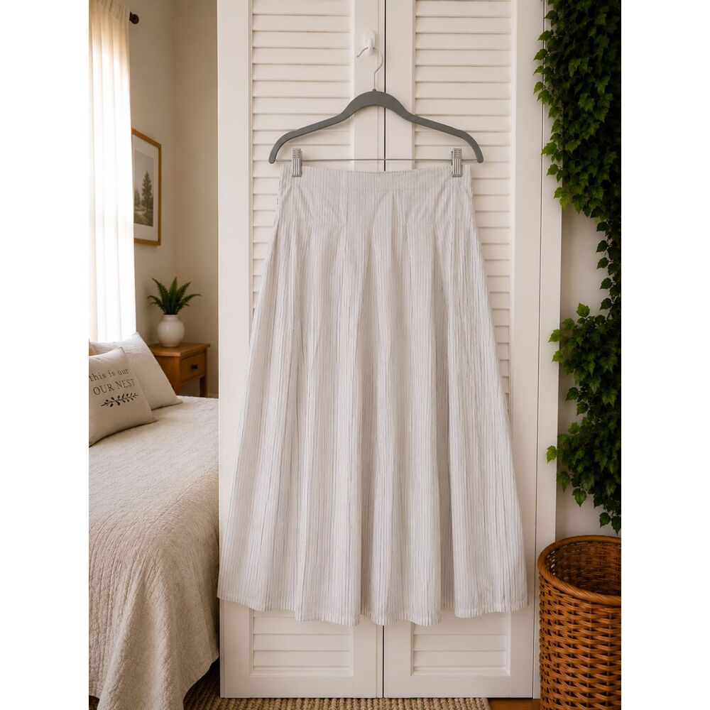 41 Hawthorn Women's Striped Poplin Midi Skirt XL NWT Tan Smocked Waist A-Line